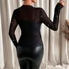 Women's Stand Collar Long Sleeve Mesh Transparent Rhinestone Decorated T,Shirt