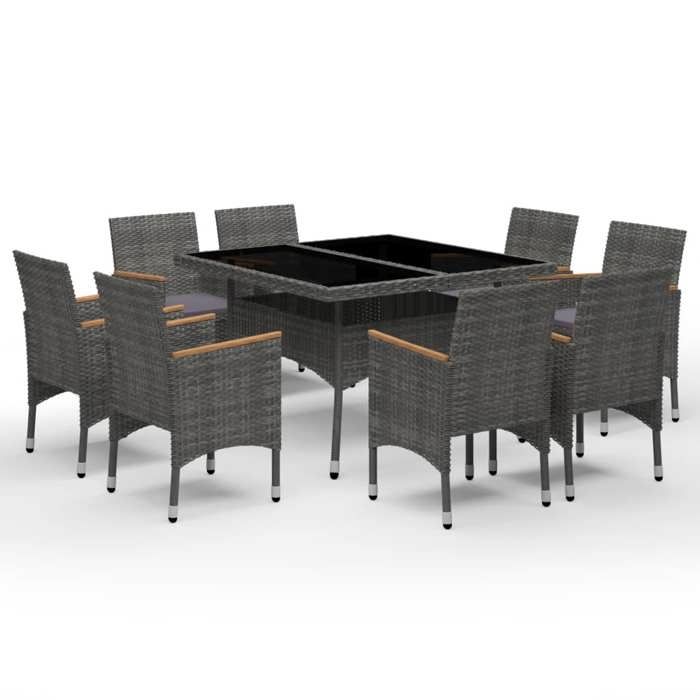 Ensemble à Dîner - VIDAXL - 9 pcs - Résine Tressée - Acier Renforcé - Bois d'Acacia