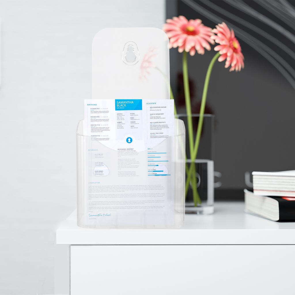 4 Pcs Acrylic Brochure Holder Display Stand Clear Plastic Note Holder Trifold Leaflets Pamphlet Flyer Desk Accessories Ganizer