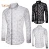 Men Sexy Long Sleeve Solid Color Lace See Through Clubwear Buttons Down Shirt