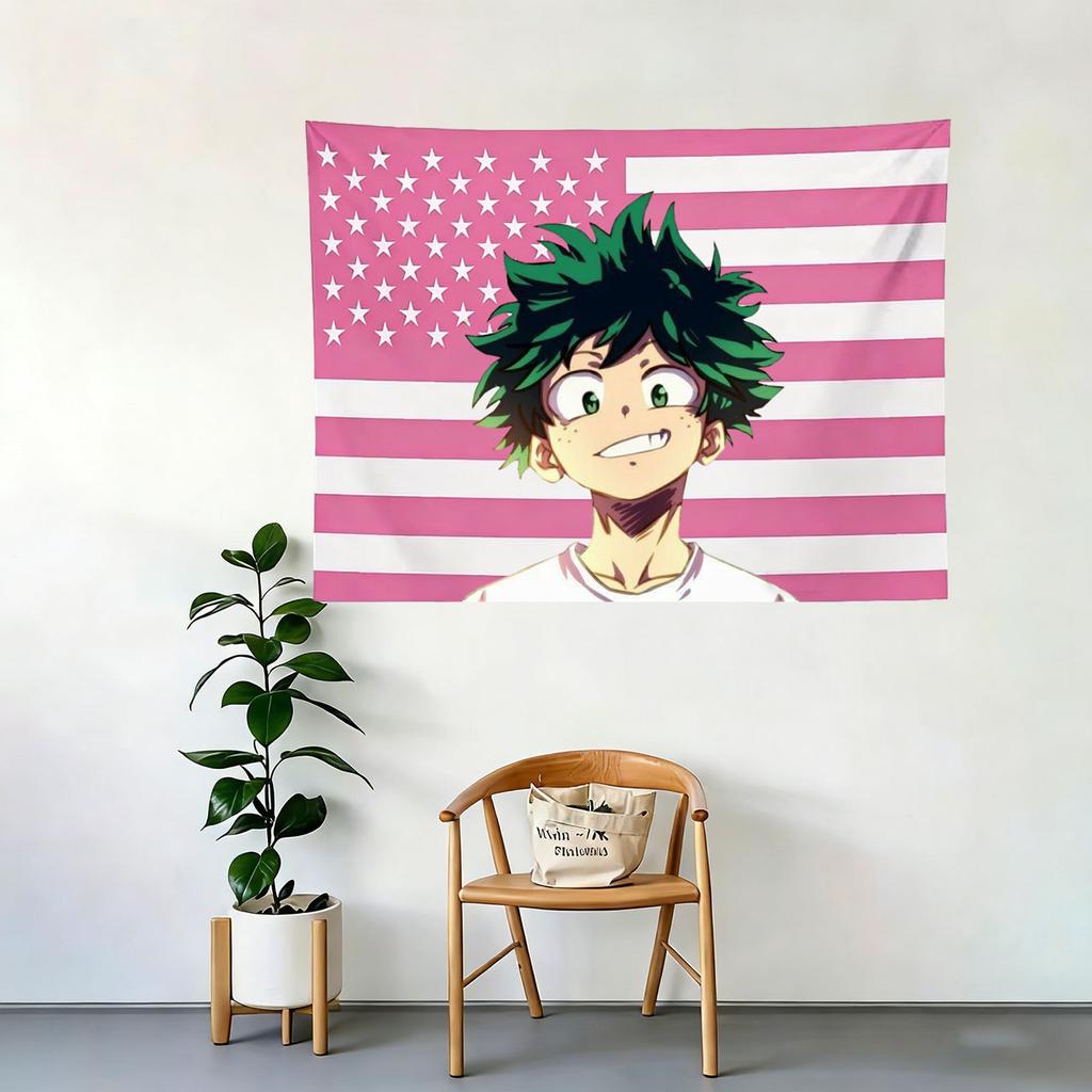 My Hero Academia Deku Pink American Flag Tapestry Anime Wall Decor Flat Print Bedroom Dorm Banner MHA Fan Gift