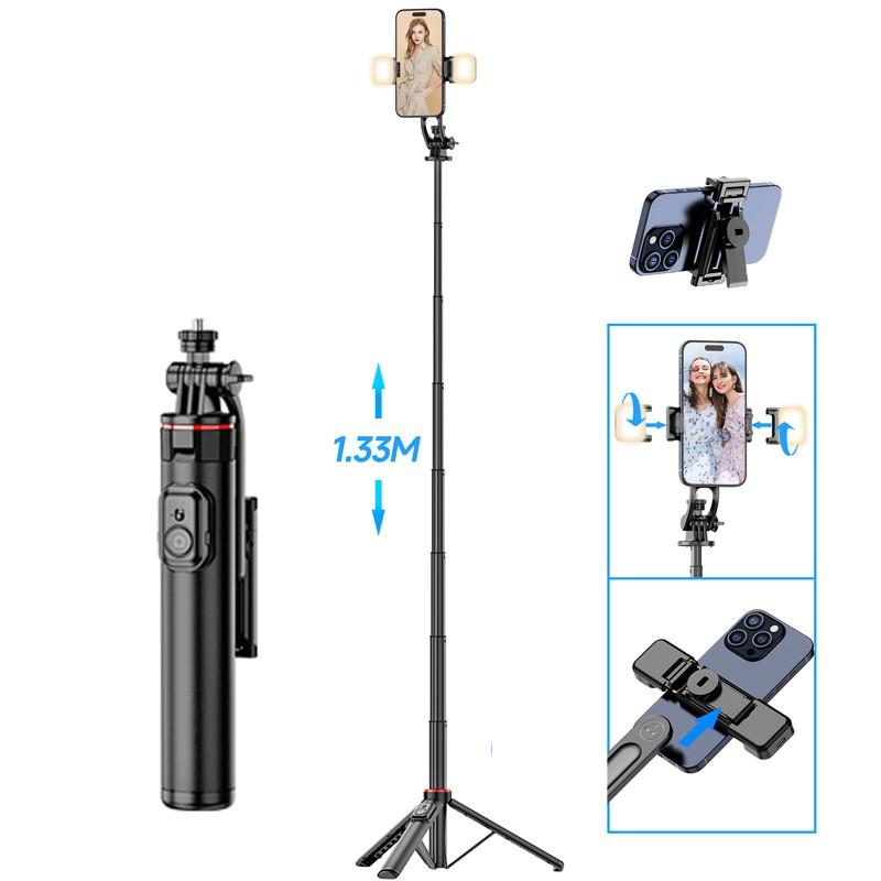 Bluetooth Selfie Stick Tripod With Pan-Tilt Head Adjustable 130cm Phone Mount Desktop Floor Use