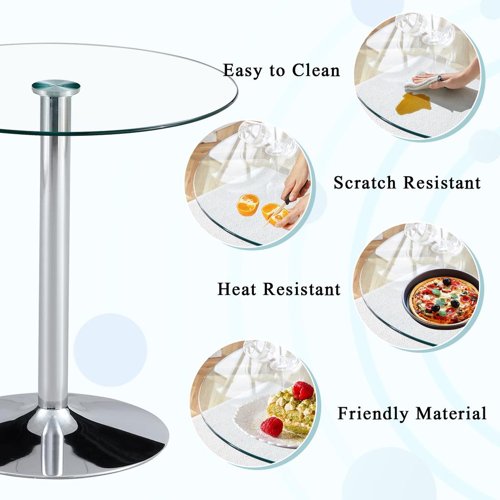 Mesa de Barra de Cristal Minimalista Moderna: Con un diámetro de 89 cm y una altura de 92 cm, es la elección para una estructura de lujo ligero.