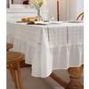 Francuski bawełniany obrus z falbankami biały, Dekoracja stolika do herbaty, Prostokątny obrus na stół do kuchni, na wesele, do dekoracji przyjęcia