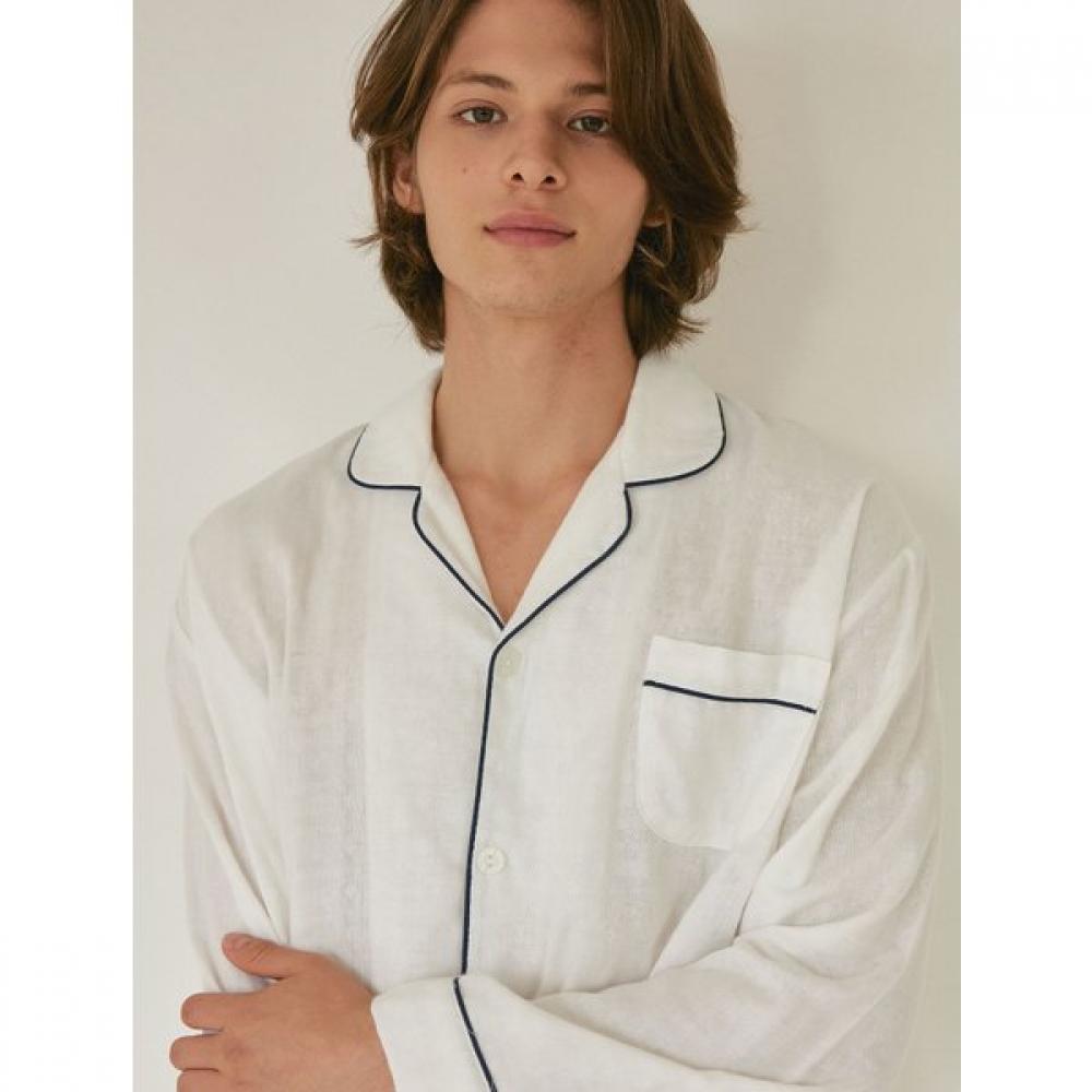 Lunaluz Men S Clian Cotton Long Sleeve Collar Two Piece pajamaS