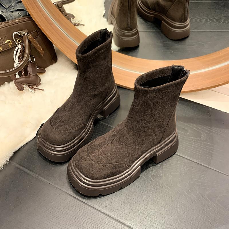 Vintage Platform Thick Sole Woman Ankle Boots Comfort Short Plush Shoes Autumn Winter Slim Height Increase Short Botas