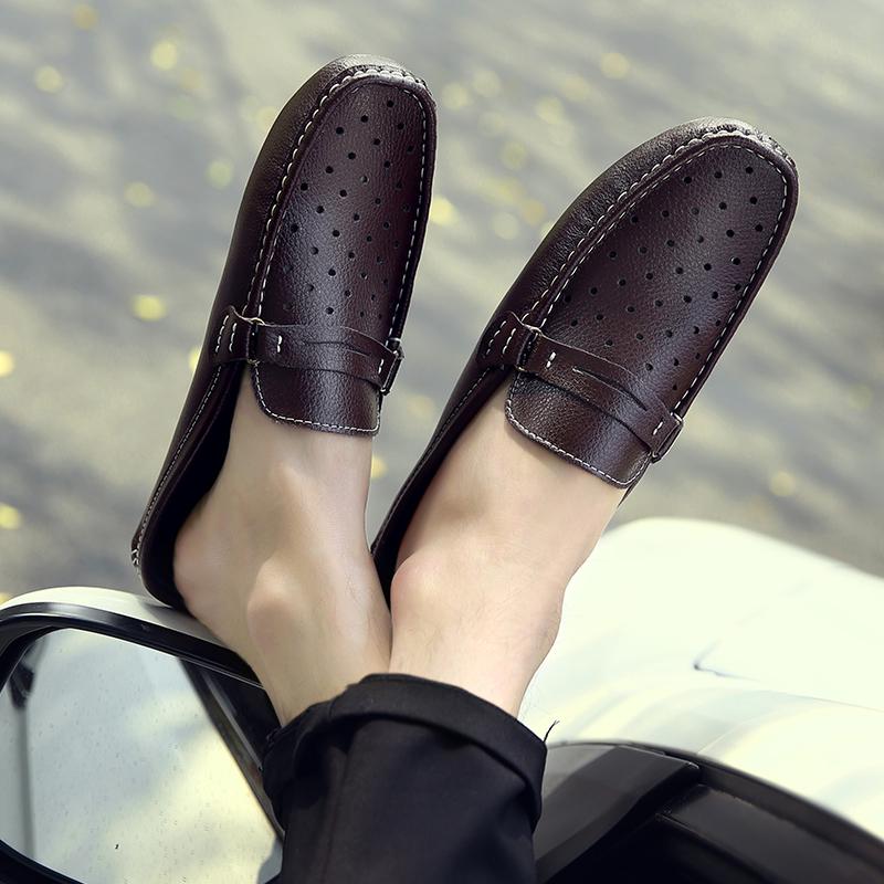 FashionSummer Mens Half Shoes For Men Casual Genuine Leather Loafers Moccasins Breathable Hollow Out Designers Slipon Lazy Slippers Man