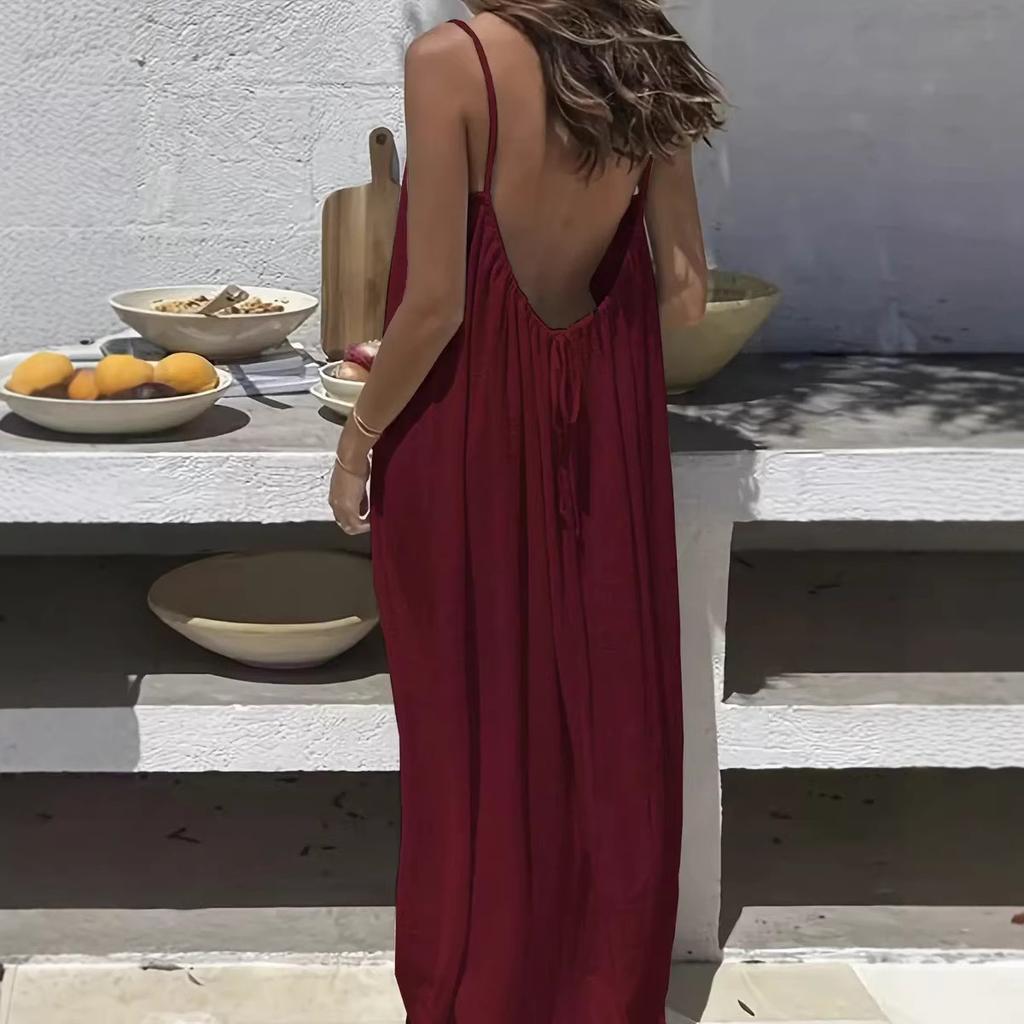 2026 New Women's Strap Dress with Open Back, Loose-fitting Home Wear Dress