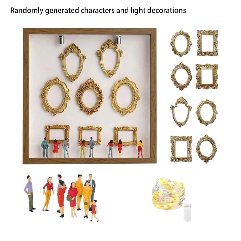 

DIY Mini Museum Silhouette Box Creative Memory Display Kit With Mini Figurines Gold Frames For Anniversary Wedding Romantic Gift