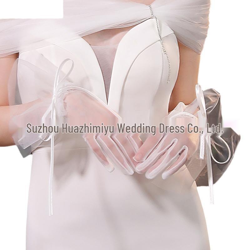 Elegant Pearl Bow Wedding Gloves - French Aesthetic for Bridal Portrait Styling
