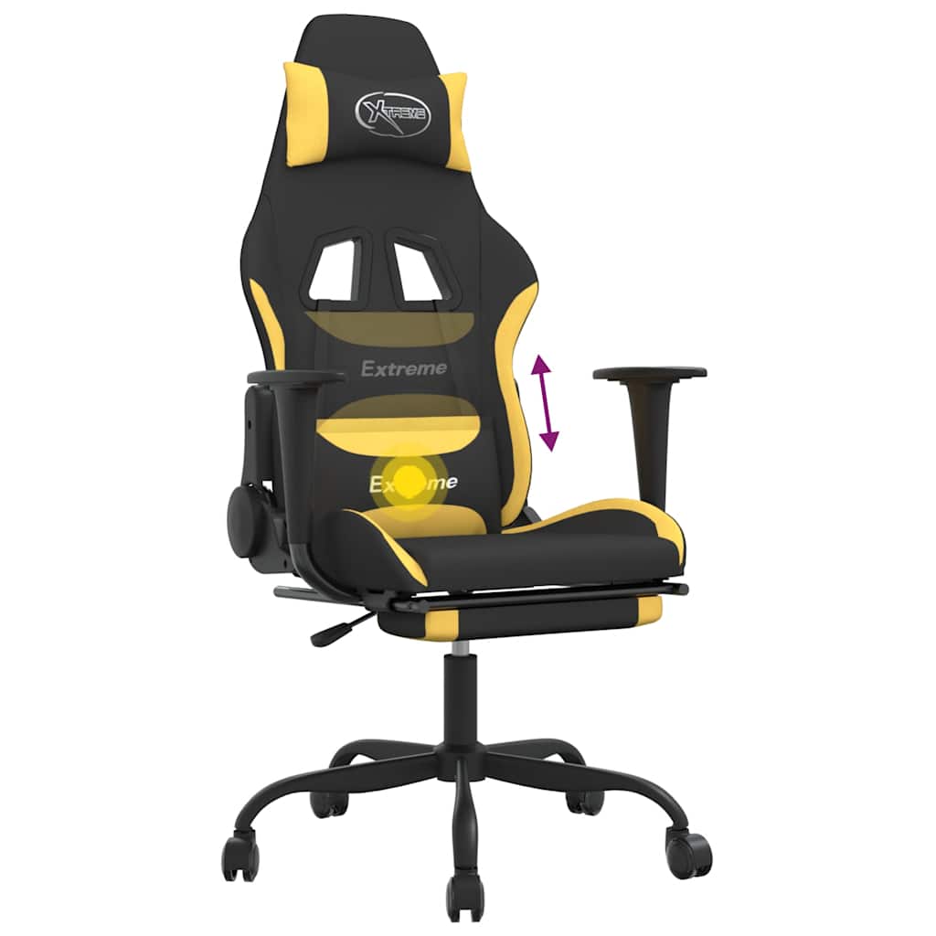 Gaming Chair with Massage Function and Footrest Black and Yellow Fabric