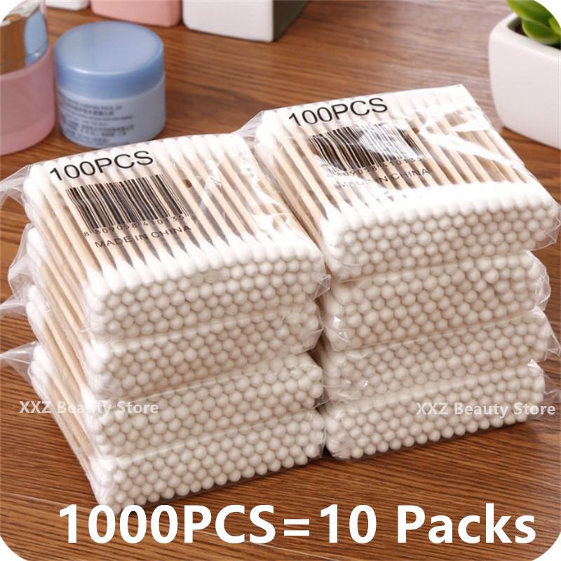 100/500/1000/2000pcs Double Head Women Makeup Cotton Buds Tip Cotton Swab For Wood Sticks Nose Ears Cleaning Health Care Tools