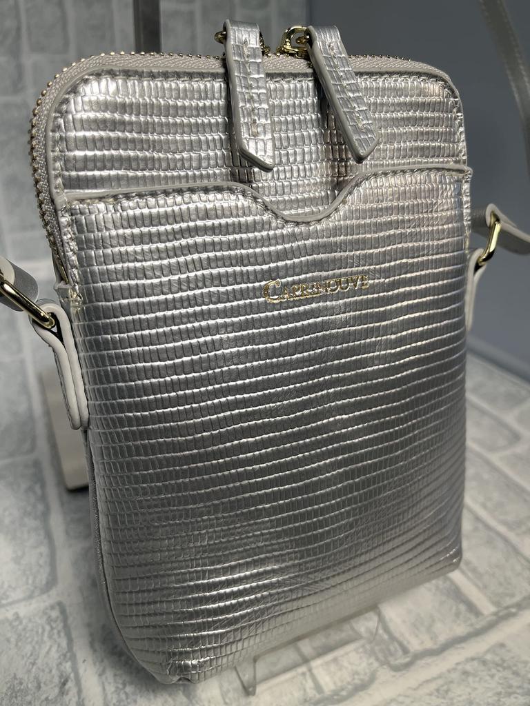 Genuine cow leather lizard embossed smartphone pochette with pouch CP-48PS058 (Silver)