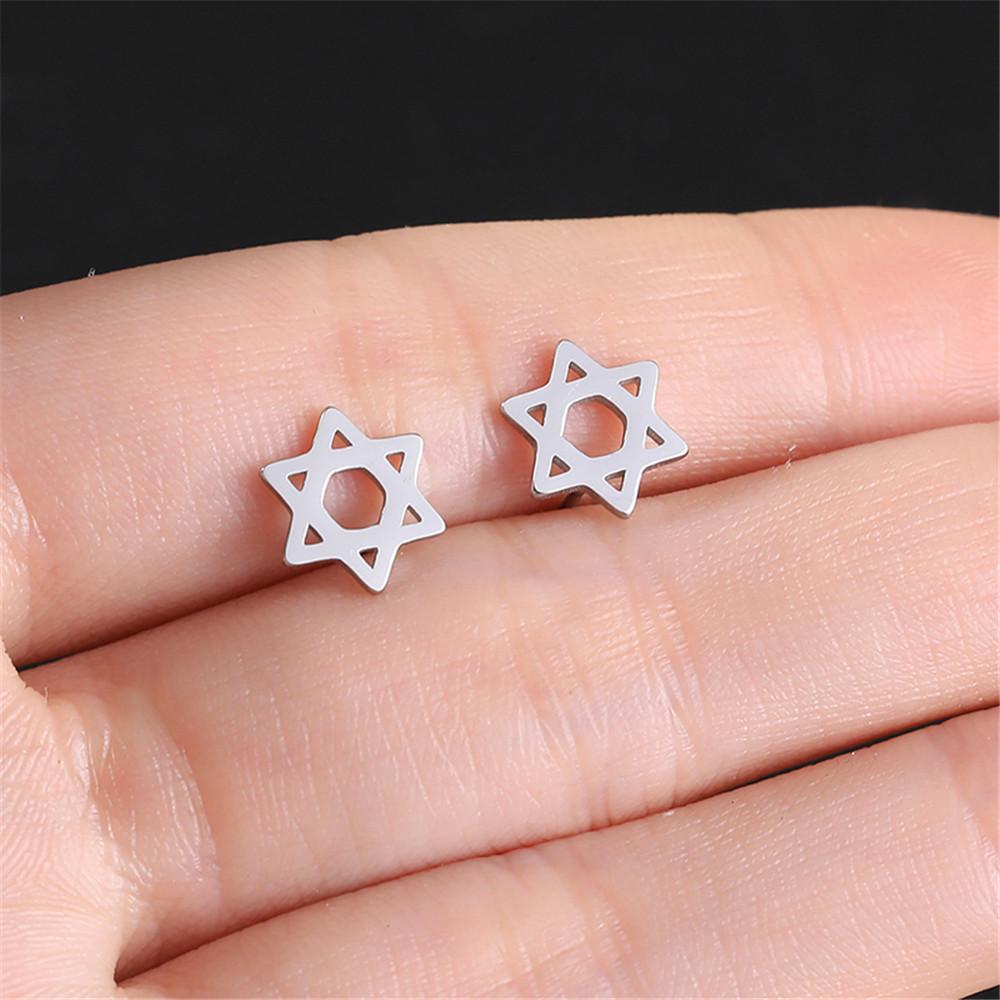Cazador Star of David Hexagram Stud Earrings for Women Men Stainless Steel Gold Color Piercing Studs Jewish Judaism Jewelry New