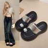 In the Summer of 2025, the New Rhinestone Cover Toe Sponge Cake with Thick Bottom Slope Heel and Cool Slippers Are Worn by Women.