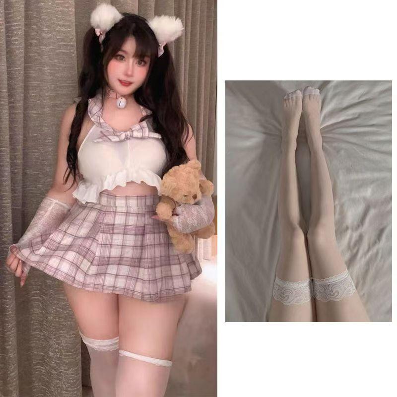 Large size 200 sex clothes, sexy plaid jk student clothing, passion lace-up hollow student uniform