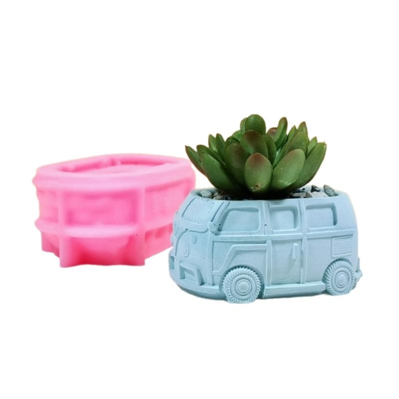 Versatile Silicone Mold Car Bus Shaped Planter Mould Creative Candle Holder Molds Home Decorations Gift for Flower Lover