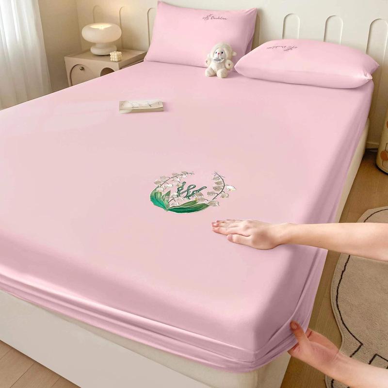 40 Long-staple Cotton Embroidered Single Fitted Sheet Home Hotel Simple Fitted Single Fitted Embroidered Fitted Sheet