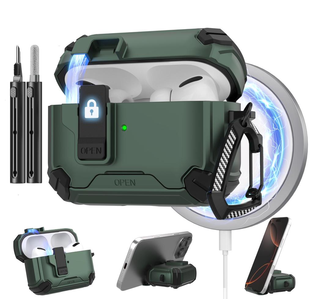For AirPods 4 Generation Case Magnetic Automatic Lock with Phone Stand&Cleaning Kit for Airpods 4 with Active Noise Cancellation