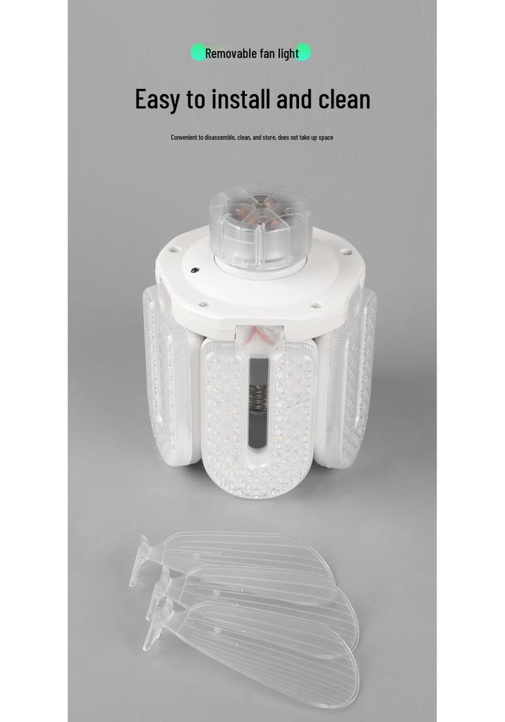 Modern Cross-Border LED Folding Leaf Lamp for Home Bedroom: E27 Screw Base, Crystal Design, Detachable Fan Blades