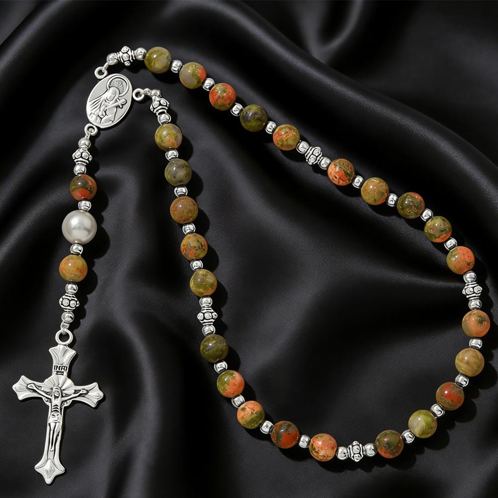Vintage Cross Religious Rosary Beads Chain Jesus Crucifix Virgin Mary Pendant Chain Jewelry Religious Prayer Beads Bracelet