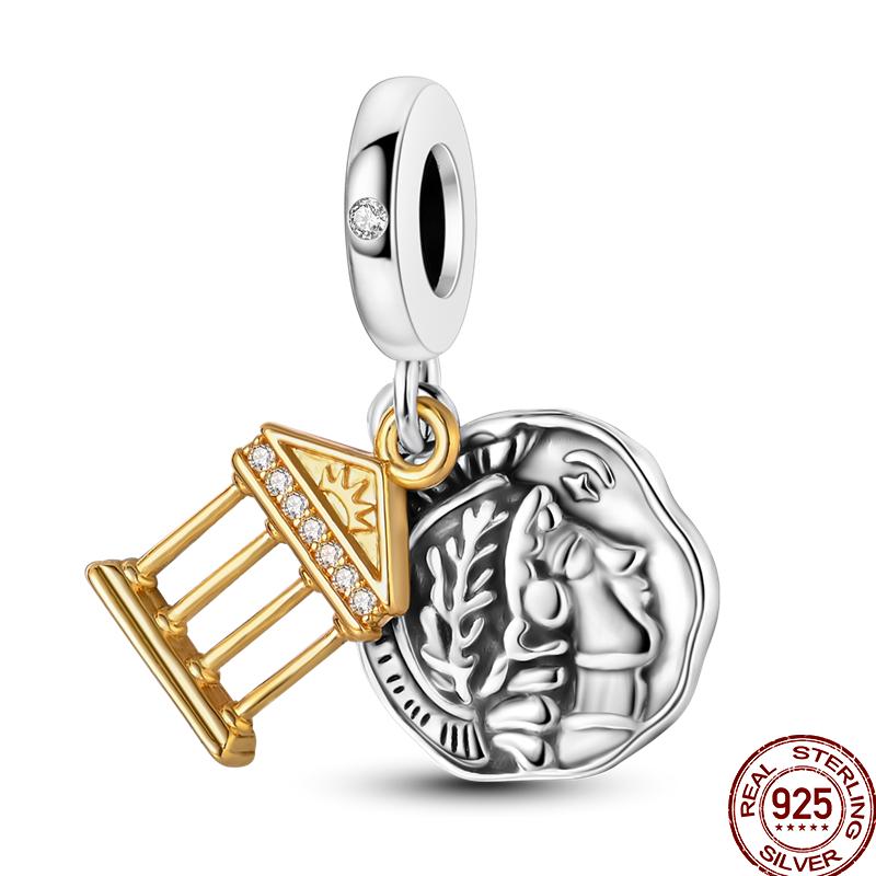 Copper Art Golden Zircon Saturn Flower Butterfly Charm Beads Suitable For 3Mm Original Bracelet Jewelry