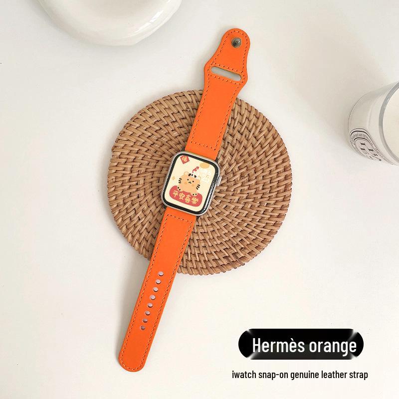 Compatible Leather Watch Band for Apple iWatch S10/8/9SE, Huawei GT, Xiaomi 89 Pro, and Redmi 45 - Top Layer with Studded Buckle