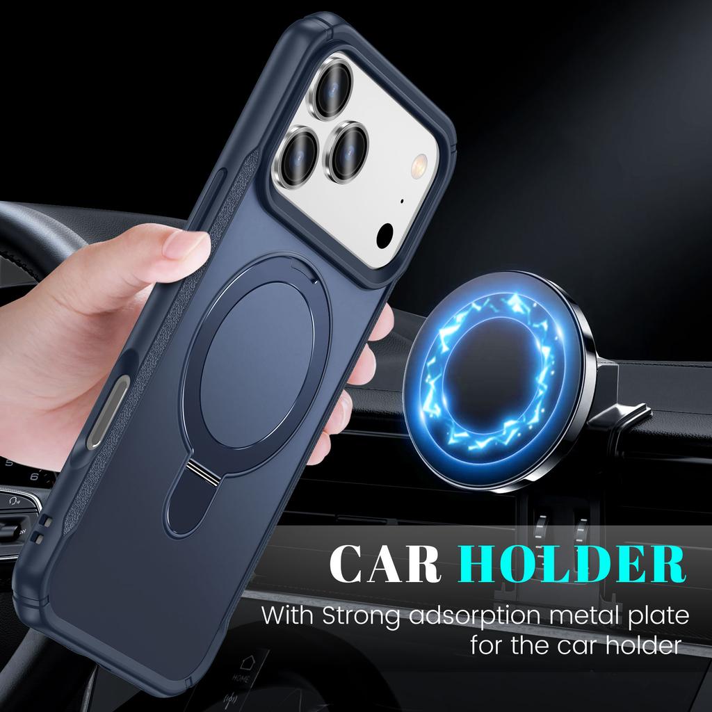 For iPhone 17 Pro Shockproof Case TPU+PC Phone Cover Compatible with MagSafe Rotating Kickstand