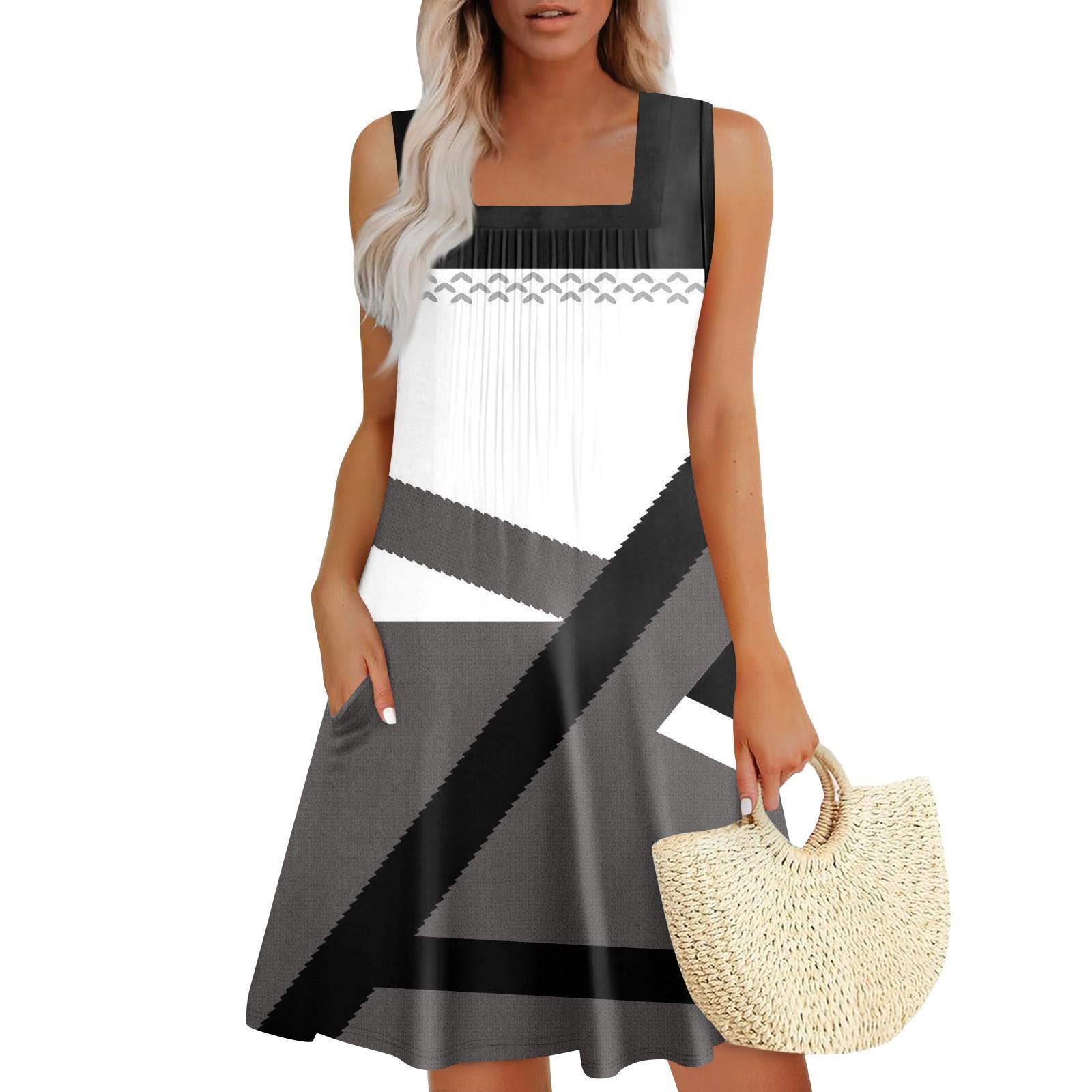 

Женские летние платья Свободные сарафаны без рукавов Платье с карманами M