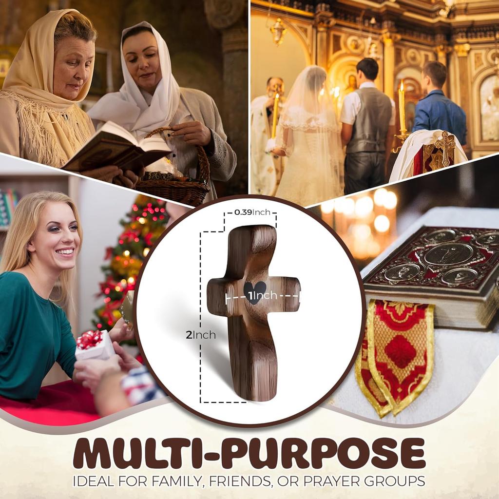 10Pcs Wooden Cross My Heart Encouragement Gift Stress Relief Cross,Prayer Cross for Hand,Pocket Cross Christian Gifts and Fidget Toys