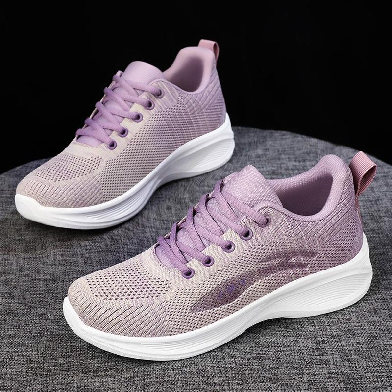 Women's Shoes 2024 Spring Casual Soft Sole Sports Shoes, Breathable Flying Mesh Shoes, Large-sized Running Shoes