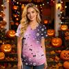 Women's V-Neck Short Sleeve Scrub Top with Pockets Halloween Print Caregiver Uniform