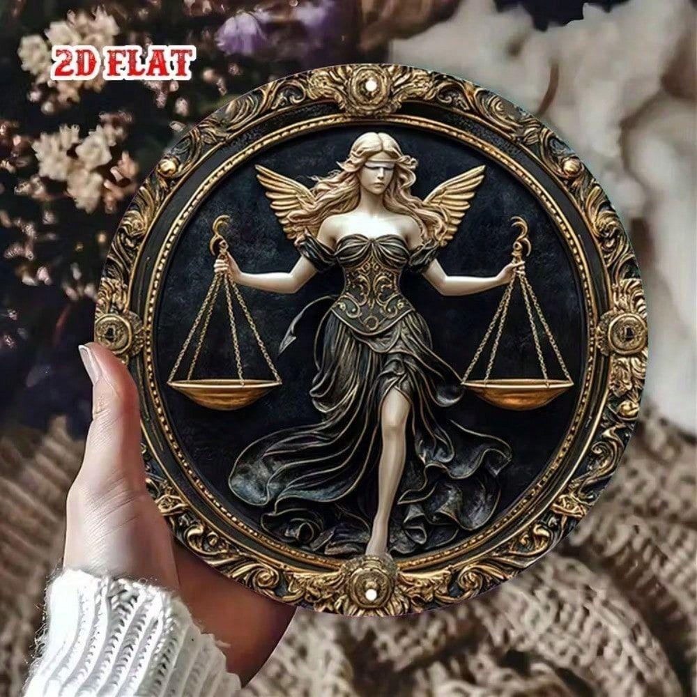 Metal Poster Lady Justice Golden Scales Wall Art Office Decor 20x20 Cm