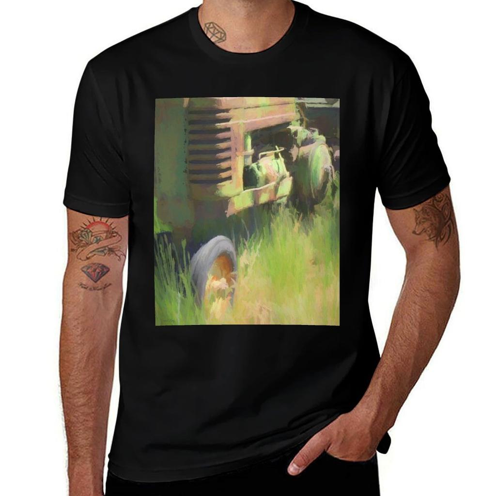 Green Tractor In The Grass Tshirt Outdoor Sports Lightweight Tee