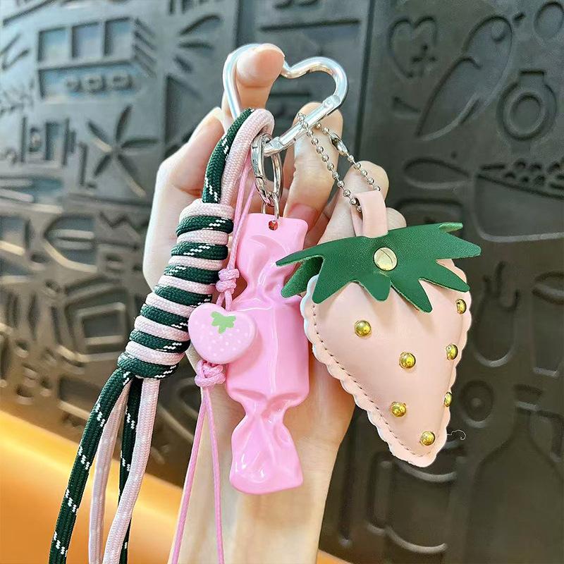 Creative cute sweet leather strawberry candy bow girl bag pendant schoolbag decorative lanyard keychain