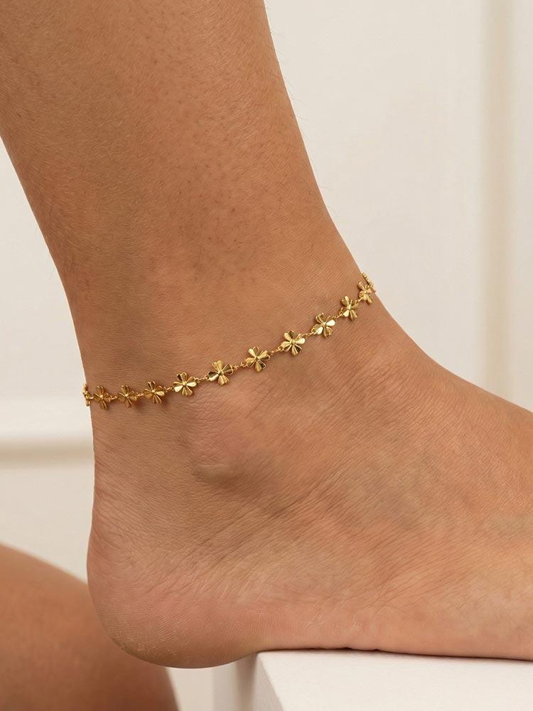 18K Gold Plated Anklet, Stainless Steel Lucky Foot Chain, Minimalist Ankle Bracelet for Women Beach Jewelry