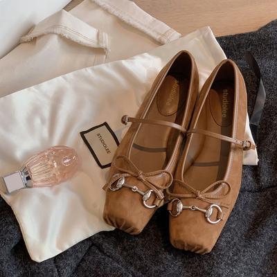Sheepskin Version~ Grape Mother Same French Bow Pig Nose Versatile Mary Jane Shoes Flat Leather Single Shoes Women
