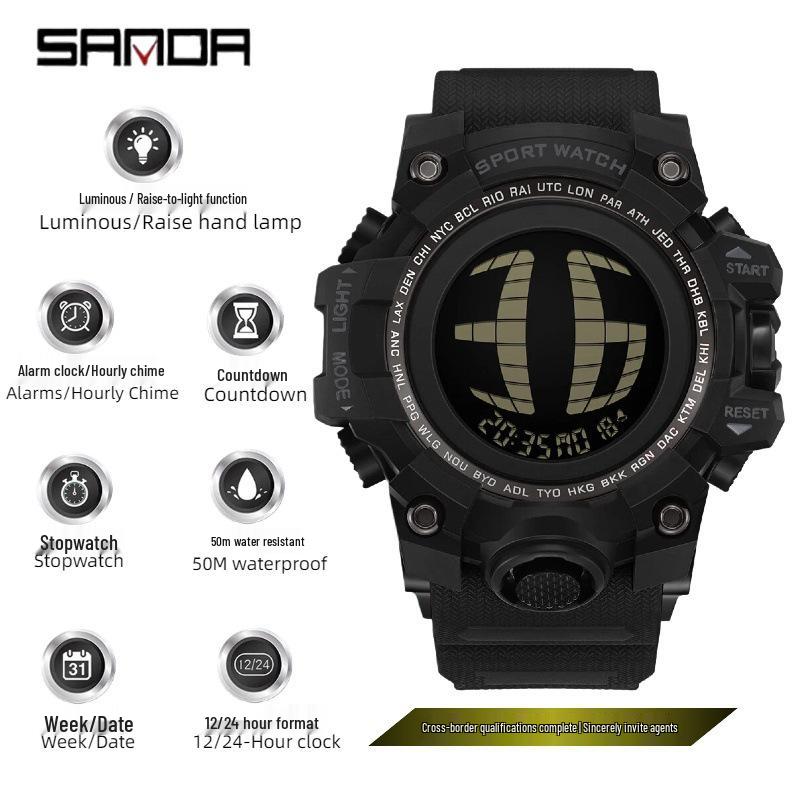 Sanda Multifunctional Waterproof Luminous Electronic Watch for Students – Unisex with Raise Hand Light Feature.