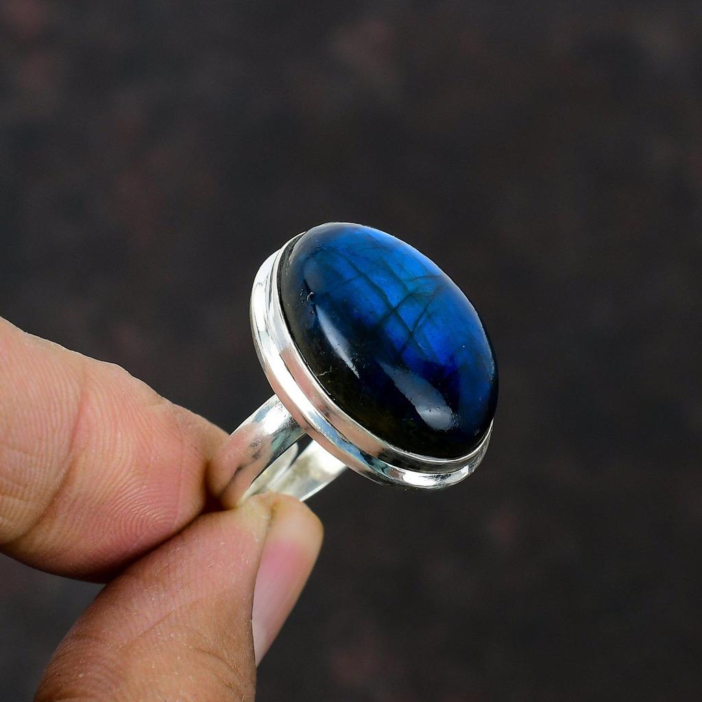 Blue Fire Labradorite Ring Gemstone Handmade Jewelry 925 Sterling Silver Ring Adjustable Ring Latest Design Ring Gift For Him Silver Jewelry