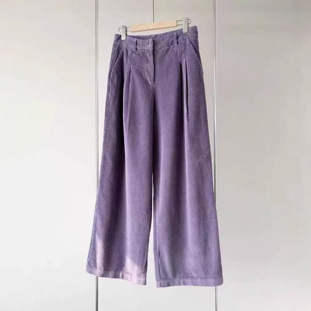 

Yang Caiyu Inspired Lavender Corduroy High-Waisted Wide-Leg Pants - Autumn/Winter Retro French Style 38 лаванды фиолетового
