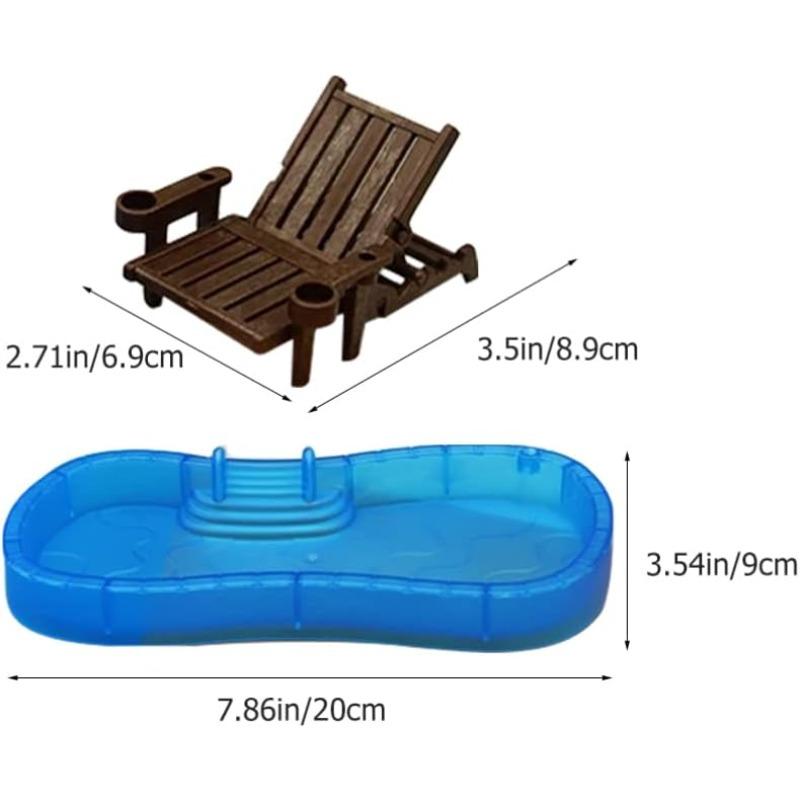 Puppenhaus Mini-Schwimmbad, Miniatur-Strandkorb-Set, Dekorationen, Sommer, Puppenhaus-Zubehör, Mini-Puppenhaus-Möbel, Spielzeug, Geschenk für Kinder