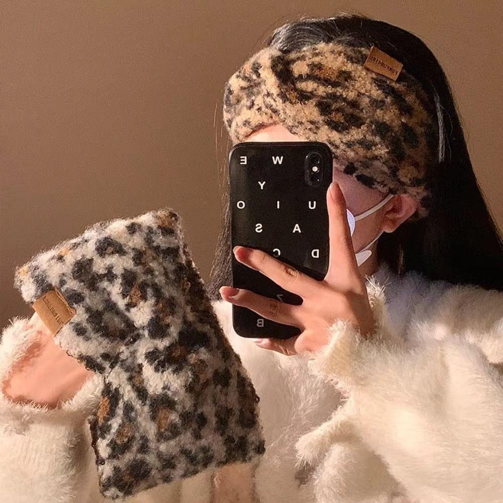 High Elasticity Leopard Print Headband Soft Turban Headwrap Knitted Headcover  Winter Season