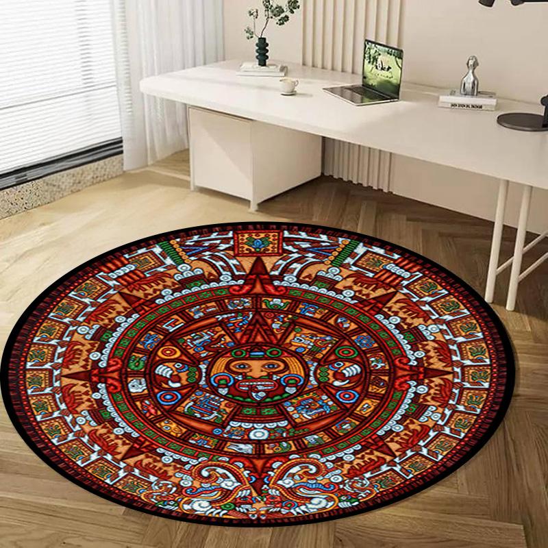1Pc Aztec Circular Print Rug - home decoration Carpet For Living Room Bedroom Flooring Computer Chair Area Rug