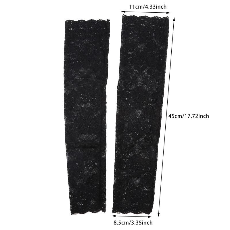 Women Summer Ice Silk Lace Arm Sleeve Elastic Sleeve Driving Gloves Black White Long Fingerless Mittens Sunscreen Glove