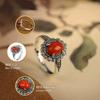Adjustable Open Ring Women Men Copper Floral Daisy Design Natural Red Agate Boho Vintage Style Jewelry