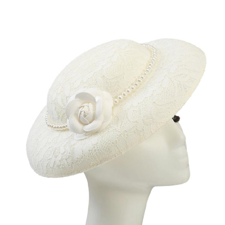 Elegant Pearls Decorated Hat Breathable Linen Stylish Lace Embroidered Bucket Hat For Outdoor Photography