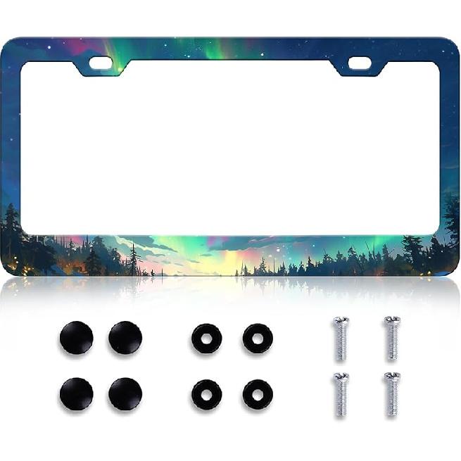 Black Leopard Print License Plate Frame - Leopard Personalise License Plate Holder, Rust-Proof Stainless Steel Waterproof Car Decorative Tag Frames