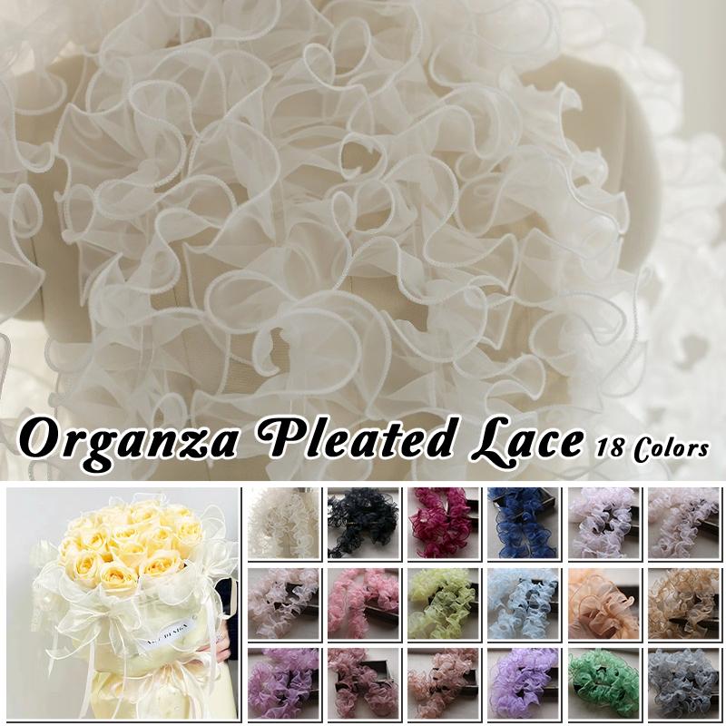 3M 10cm Pleated Lace Trim Bubble Skirt Ruffle Gauze Lace Ribbon Lace Fabric Tutu Lace Wedding Dress Decor Accessories