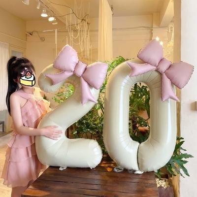 40-Inch Matte Bow Birthday Number Balloon for Outdoor Picnic and Baby Party Decorations