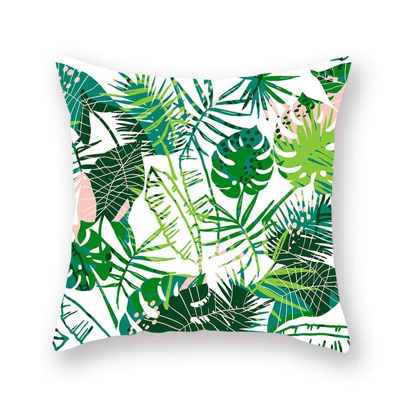 Polyester Decorative Throw Pillows Case Tropical Green Plants Palm Sofa Cushion Cover For Home Living Room Decoration